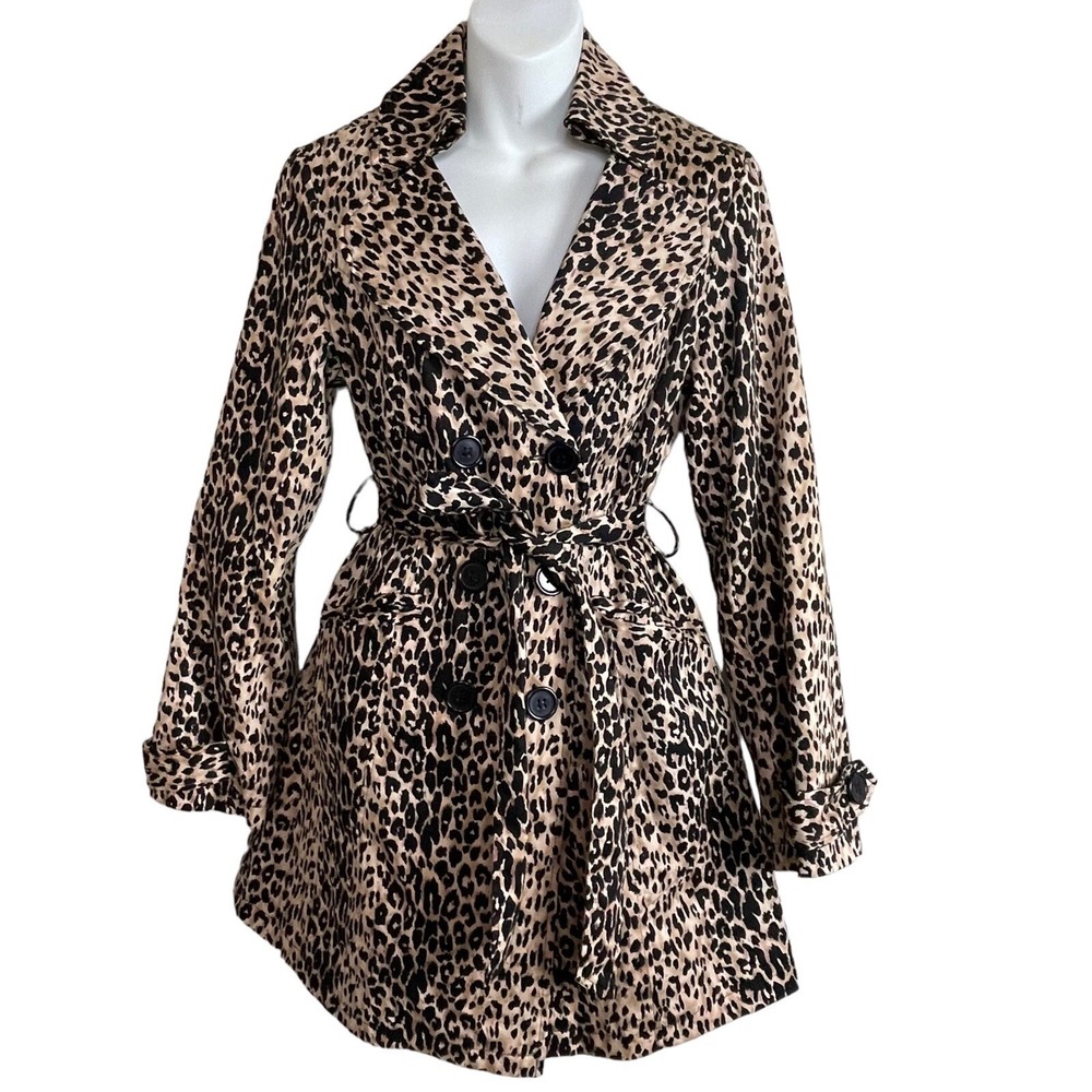 Luii Woman's Animal Print Cheetah Coat Jacket Tan Black Size Small Belted
